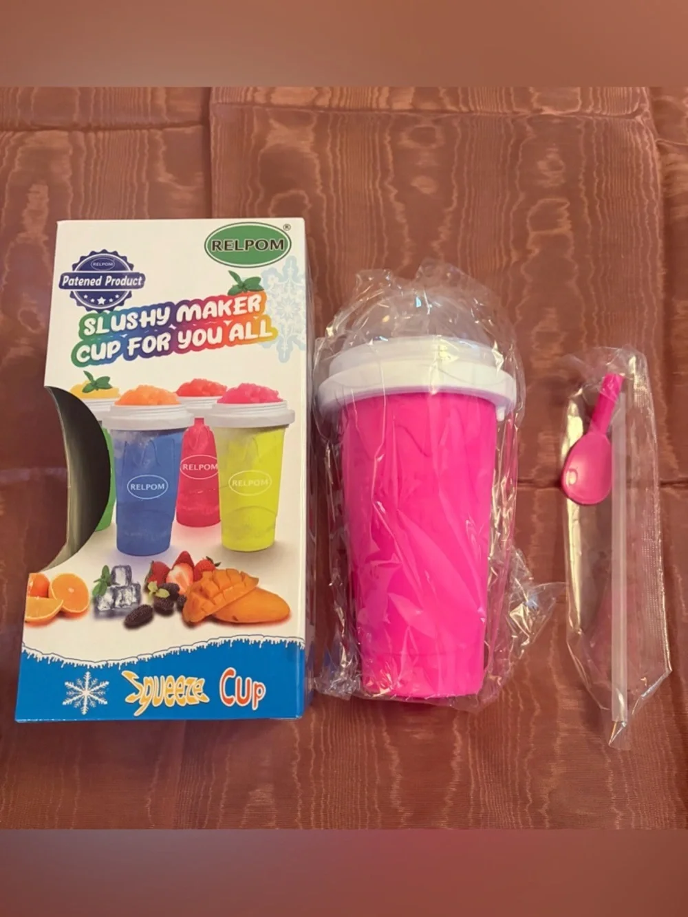 Relpom Kids Pink Slushy Maker Cup - Reusable Squeeze Cup NWT